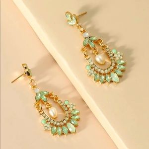 Faux Pearl & Gemstone Decor Drop Earrings